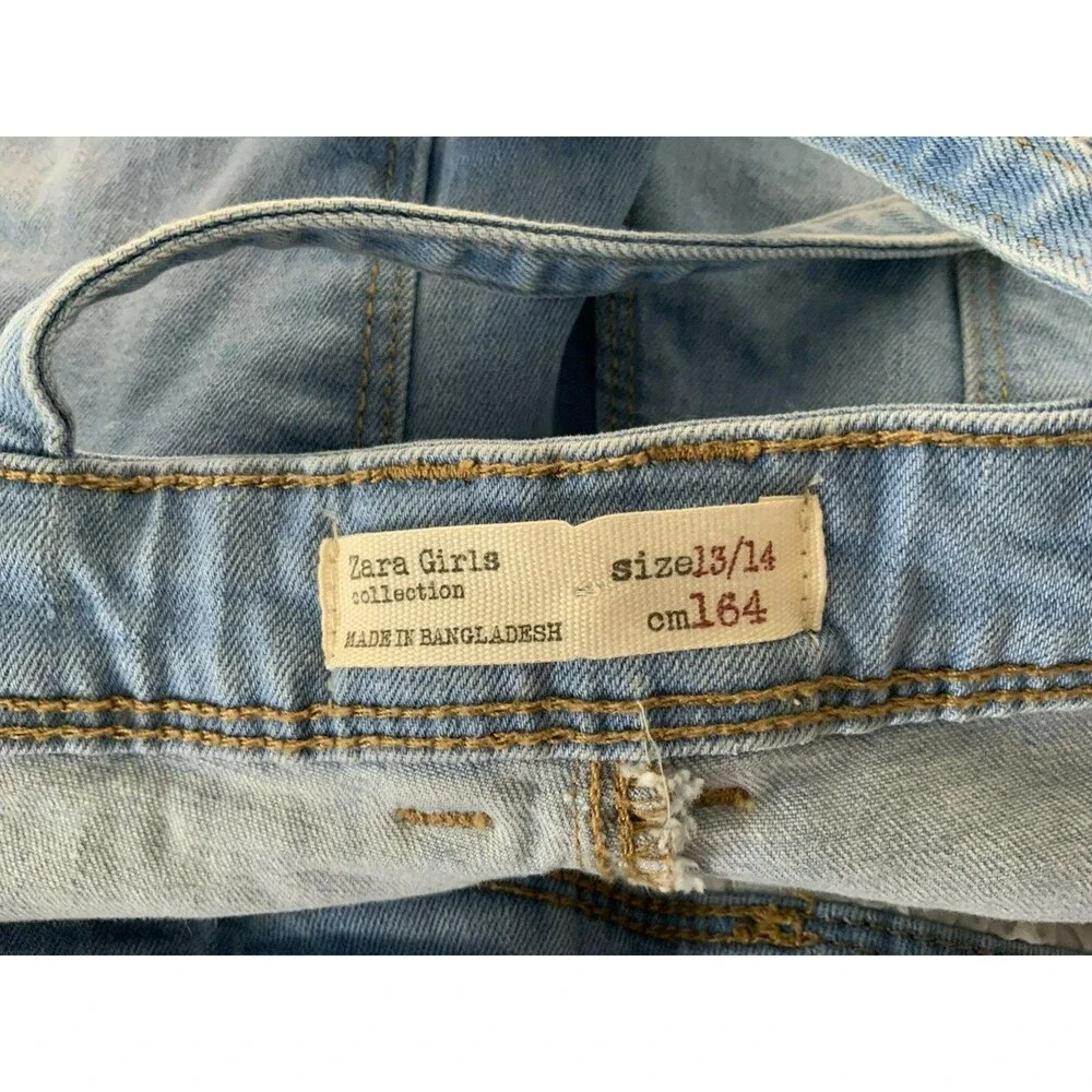 Zara Denim Washed Distressed Overall Jeans  Shorts Girls Teens Sz 13-14